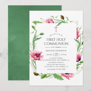 Aquarell Rosa Mohn Erstkommunion Einladung