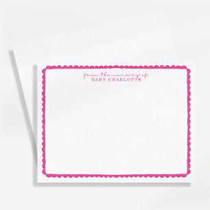 Aquarell-Rosa-Nursery-Notizkarte mit Wellensaum Ankündigung