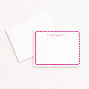 Aquarell-Rosa-Nursery-Notizkarte mit Wellensaum Ankündigung