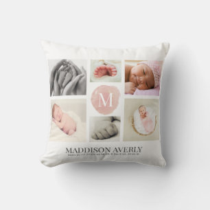 Aquarell-Rosa-Ombre-Monogramm-Fotocollage-Mädchen Kissen
