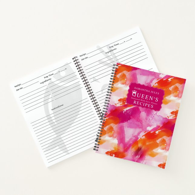 Aquarell-Rosa-Orange-Abstrakte-Rezepte Notizbuch (Innenseite)