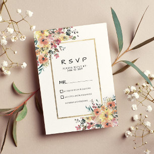 Aquarell rosa orange gold Blumenland RSVP Einladung