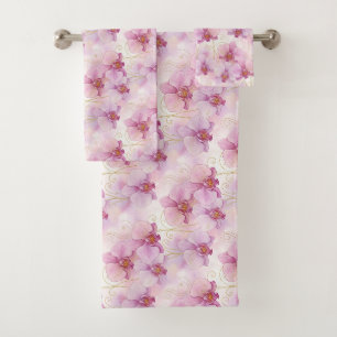 Aquarell-Rosa-Orchideen-Blumen Floral Badhandtuch Set
