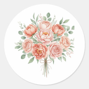 Aquarell-Rosa Pfingstrose und Rosen-Blumenmuster Runder Aufkleber