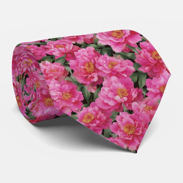 Aquarell-Rosa-Pfingstrosen-Blumenmuster Krawatte (Gerollt)