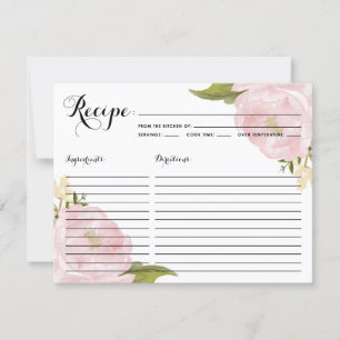 Aquarell-Rosa-Pfingstrosen-Brautparty-Rezeptkarte
