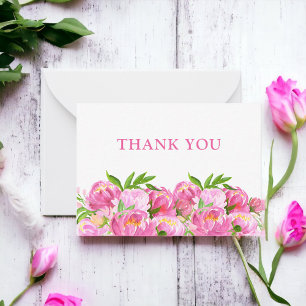 Aquarell Rosa Pfingstrosen Danke Elegant Floral Mitteilungskarte