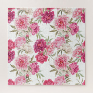 Aquarell-Rosa Pfingstrosen: Florale Eleganz Puzzle
