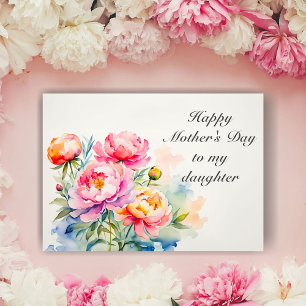 Aquarell-Rosa-Pfingstrosen-Muttertag-Tochter Karte