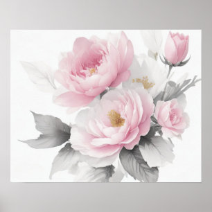 Aquarell-Rosa Pfingstrosen Poster