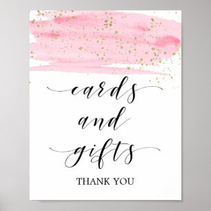 Aquarell Rosa Pinselstrich und Gold Sparkle Karten Poster
