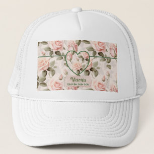 Aquarell-Rosa-Rose und Botanik Truckerkappe