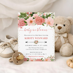 Aquarell Rosa Rosen Blumen Babyparty Einladung