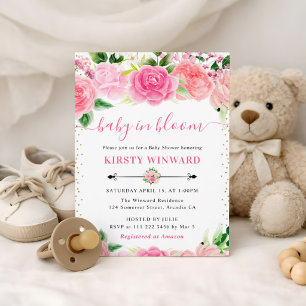 Aquarell Rosa Rosen Blumen Babyparty Einladung