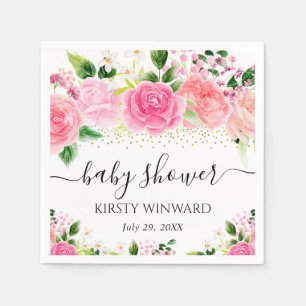 Aquarell Rosa Rosen Blumen Babyparty Serviette