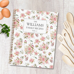 Aquarell-Rosa-Rosen-Blumen-Blumen-Familien-Rezept Notizbuch