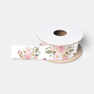 Aquarell-Rosa-Rosen-Blumen-Blumenmuster Satinband