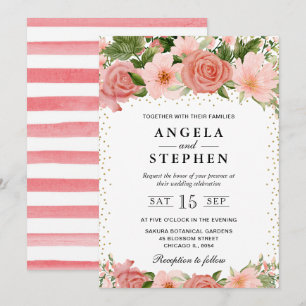 Aquarell-Rosa-Rosen-Blumen-Hochzeit Einladung