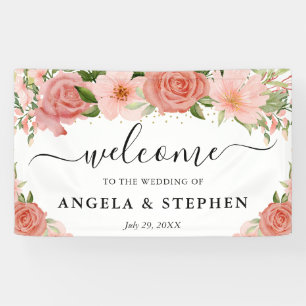 Aquarell Rosa Rosen Blumen Hochzeit Willkommen Banner