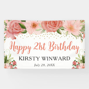 Aquarell-Rosa-Rosen-Boho-Birthday-Party Banner