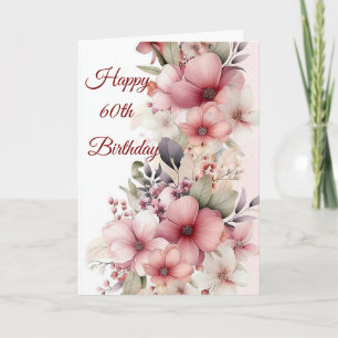 Aquarell-Rosa-Rosen-Frühlingsstrauß 60. Geburtstag Karte