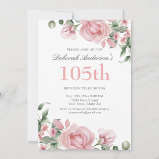 Aquarell-Rosa-Rosen-Geburtstagsfeier zum 105.  Einladung
