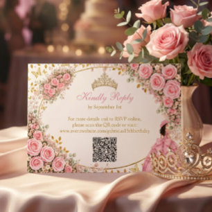 Aquarell-Rosa-Rosen-Goldener-Schmetterling-Quincea RSVP Karte