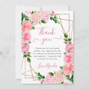Aquarell rosa Rosen Goldrahmen Geburtstag Dankeskarte