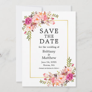 Aquarell-Rosa-Rosen-Goldrahmen Save The Date