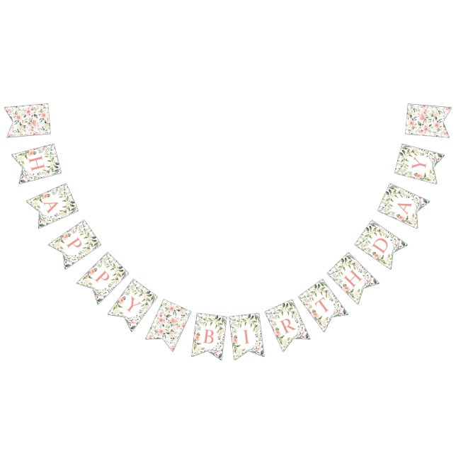 Aquarell Rosa Rosen Grüne Grün zum Geburtstag Wimpelkette (Alle)