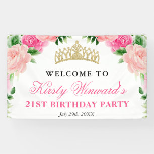 Aquarell Rosa Rosen Herzlich Willkommen Geburtstag Banner