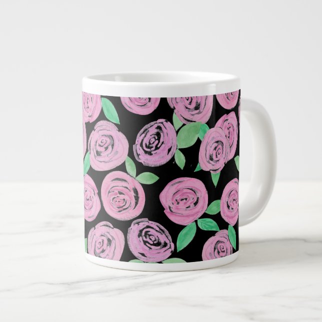 Aquarell, rosa Rosen Jumbo-Tasse (Vorderseite Rechts)