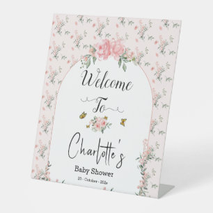 Aquarell-Rosa Rosen mit Schmetterlingen Baby Showe Sockelschild