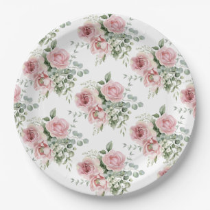 Aquarell-Rosa-Rosen-Muster Pappteller