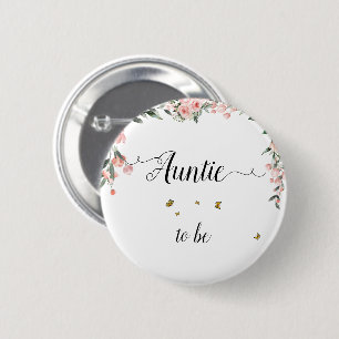 Aquarell-Rosa Rosen & Schmetterlinge Tante-in-spe Button