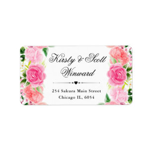 Aquarell-Rosa-Rosen-Sommerblumen-Adresse Adressaufkleber