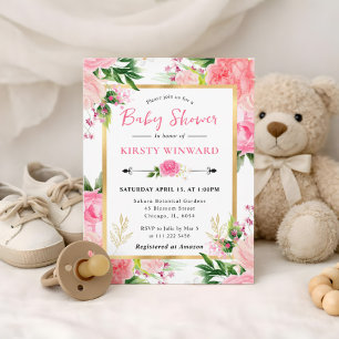 Aquarell Rosa Rosen Sommerblumen Babyparty Einladung