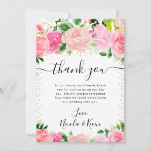 Aquarell-Rosa-Rosen-Sommerblumen-Hochzeit Dankeskarte