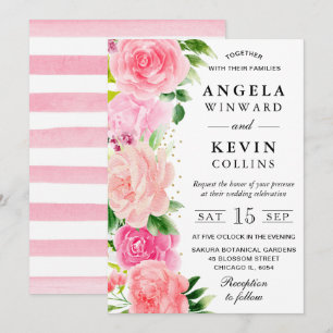 Aquarell Rosa Rosen Sommerblumen Hochzeit Einladung
