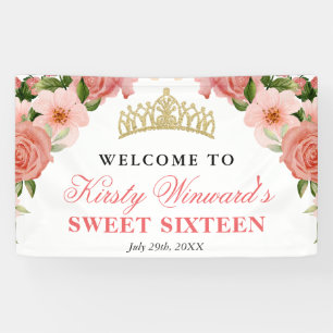 Aquarell Rosa Rosen Willkommen Sweet Sixteen Banner