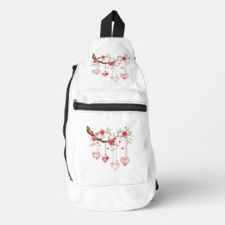 Aquarell-Rosa-Rosen-Zweig mit hängenden Herzen Crossbody Bag