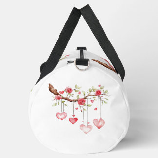 Aquarell-Rosa-Rosen-Zweig mit hängenden Herzen Duffle Bag