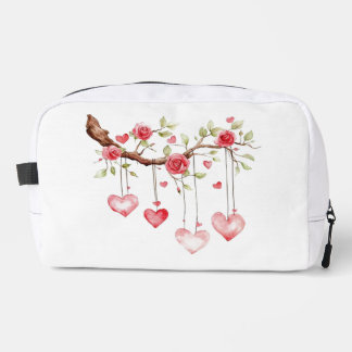 Aquarell-Rosa-Rosen-Zweig mit hängenden Herzen Waschbeutel