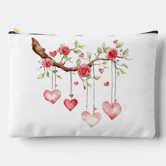 Aquarell-Rosa-Rosen-Zweig mit hängenden Herzen Zubehörtasche