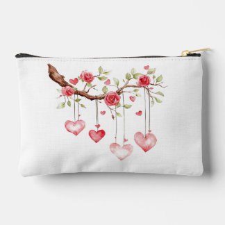 Aquarell-Rosa-Rosen-Zweig mit hängenden Herzen Zubehörtasche