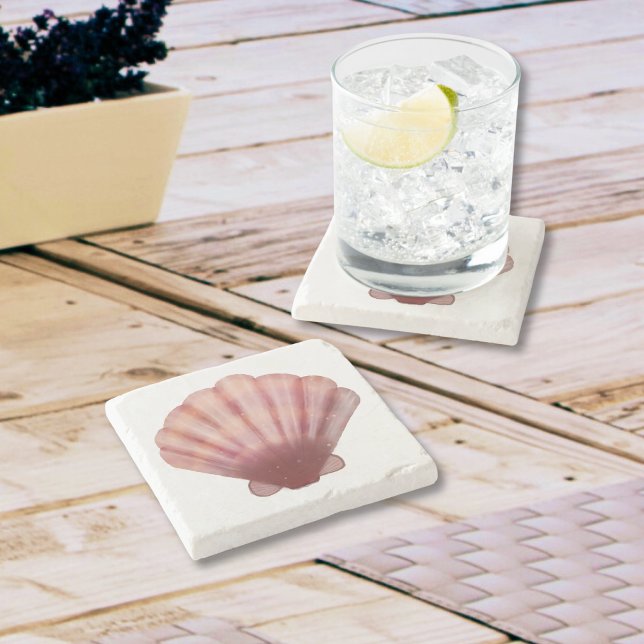 Aquarell Rosa Scallope Seashell Stone Untersetzer (Watercolor Pink Scalloped Seashell Stone Coaster)