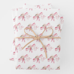 Aquarell-Rosa-Schleife-Baby-Party Geschenkpapier Set