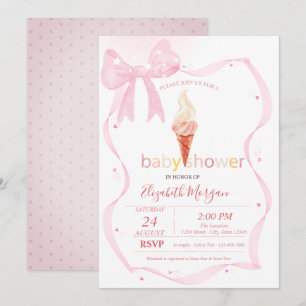 Aquarell-Rosa-Schleife-Eiscreme-Punkte-Baby-Party Einladung