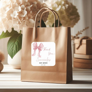 Aquarell-Rosa-Schleife-Mädchen-Baby-Shower-Dankesc Quadratischer Aufkleber