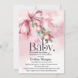 Aquarell-Rosa-Schleife mit Perlen-Baby-Party  Einladung